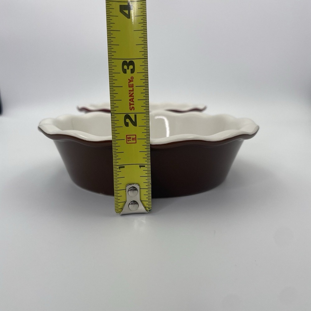 Ruffled Ceramic 6" Mini Pie Dish (Set of 3) Brown/Red Farmhouse Cottage Core - Picture 15 of 16